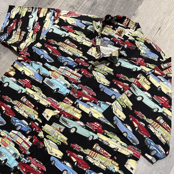 Max Boxxer Route 66 Classic Cars Loop Collar Cotton All Over Print Diner Shirt L - Picture 3 of 4